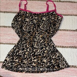 Y2K Leopard Print Cami with Bright Pink Straps